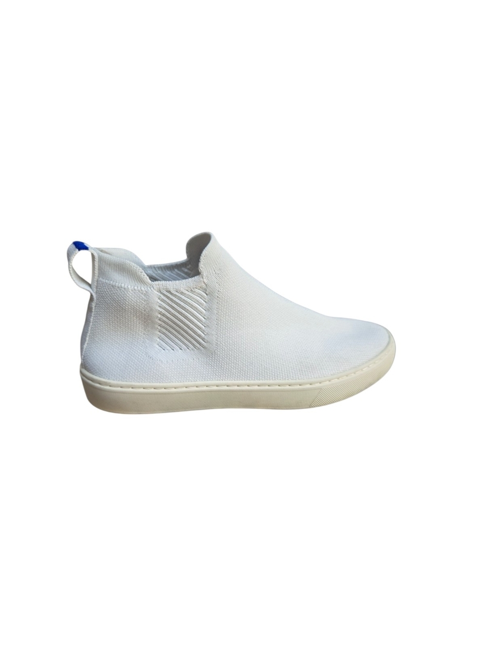Rothy's White Slip-On Knit High-Top Sneaker with Blue Pull Tab Size 7.5